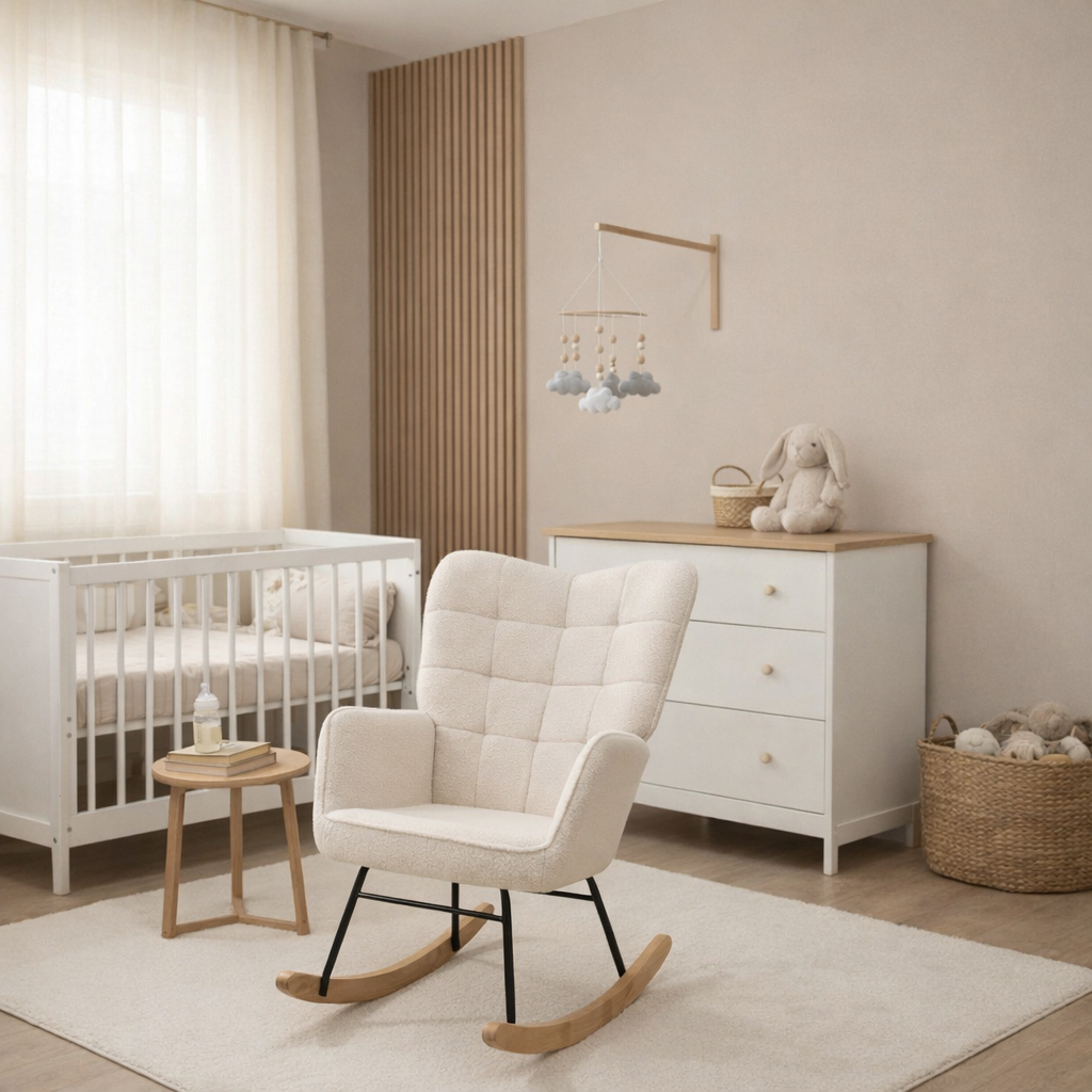 Beige Wingback Nursing Rocking Chair with Berber Fleece