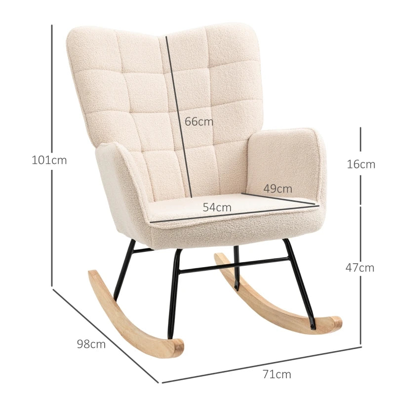 Beige Wingback Nursing Rocking Chair with Berber Fleece