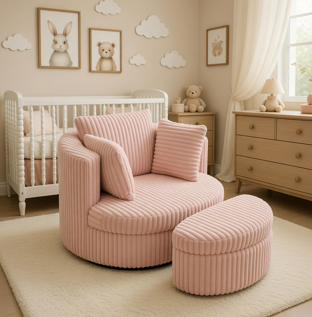 Swivel Accent Nursing Chair - Pink Ribbed