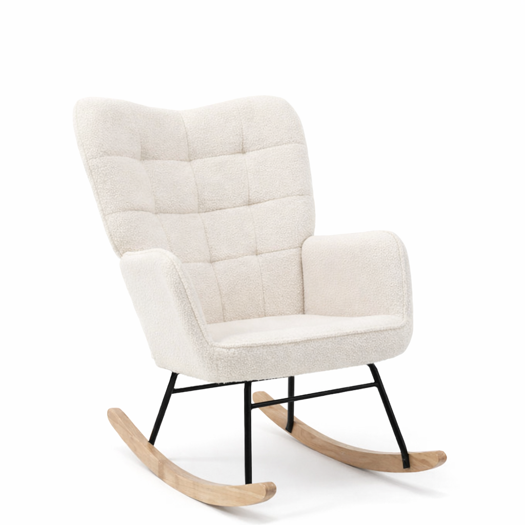 Beige Wingback Nursing Rocking Chair with Berber Fleece